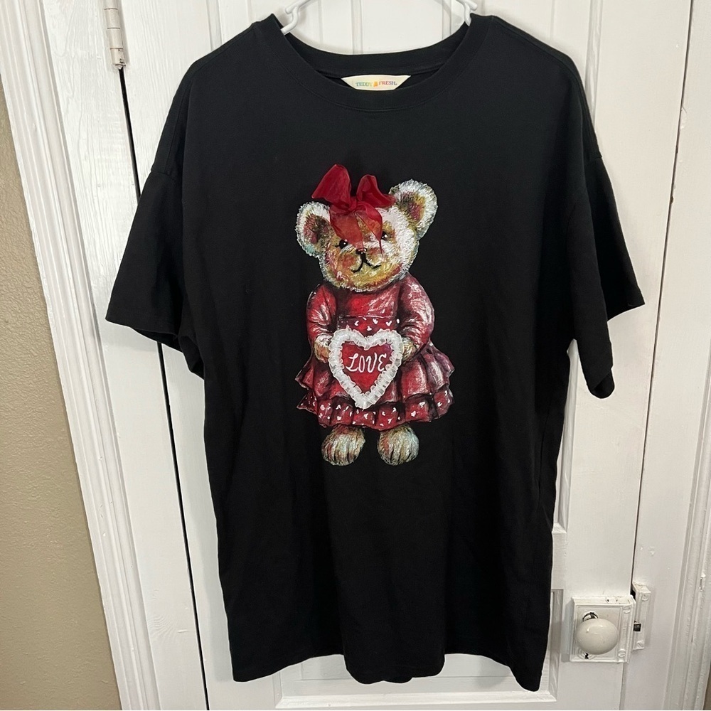 Teddy Fresh Valentine’s Day V-Day Bear T-Shirt Dress Small Medium Black P2